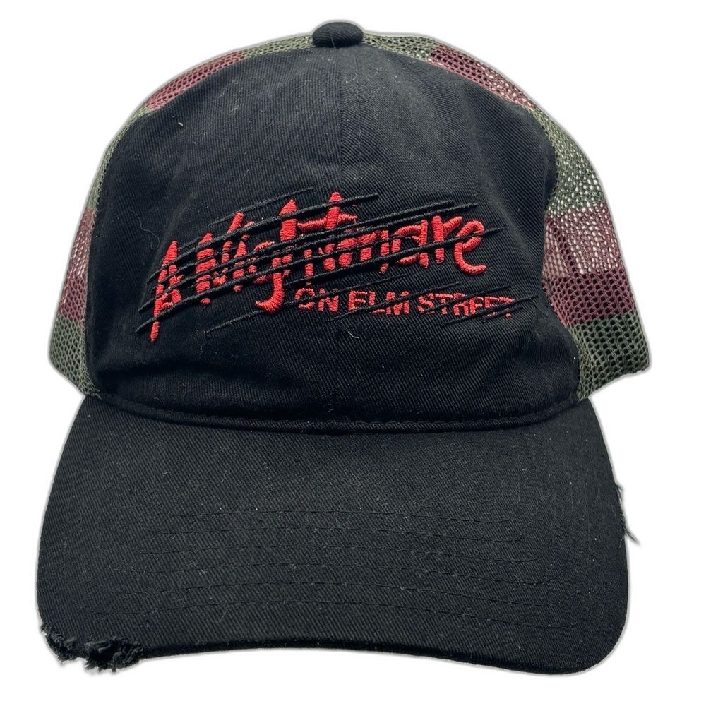 Nightmare on Elm St. Trucker Cap Mens Adjustable Black Distressed Brim